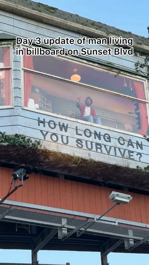 Day 3 update of man living 
in billboard on Sunset Blvd #sunsetblvd #netflix