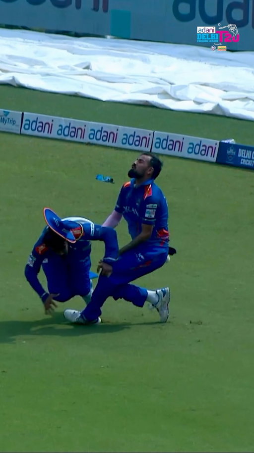 We felt that from the screen 😖

Mayank Dagar and Vaibhav Kandpal involved in a collision during a mixup in the field 😳

[Adani Delhi Premier League, Adani DPL Season 3, DDCA, Delhi, Cricket, Game On Dilli, Cricket Ki Rajdhaani]

#AdaniDPL2026 #AdaniDPL #DPL #AdaniDelhiPremierLeague #NDSvsNDT