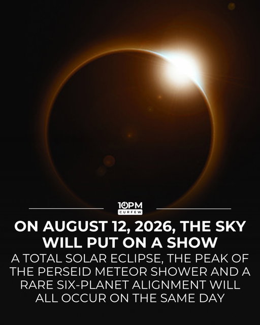 August 12, 2026 is shaping up to be a remarkable day for astronomy fans. A total solar eclipse will cross parts of Greenland, Iceland, and Spain. That same day, skywatchers can also catch the peak of the Perseid meteor shower after dark, while six planets will be visible in the sky in a rare planetary lineup. Not every event will be visible from every location, but together they make for an unusually busy day in the sky. 

Sources: NASA, Associated Press