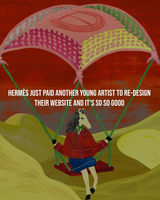 Hermés has just transformed its website using a series of hand-drawn illustrations by artist @sarahmartinon and animation by artist @salut_la_compagnie , creating an animated world where sea creatures and aeroplanes interact with Hermes products across the homepage🙂‍↕️🙂‍↕️🙂‍↕️

Previously they had the immensely talented artist @lindamerad re-design their website in her magical style😮‍💨