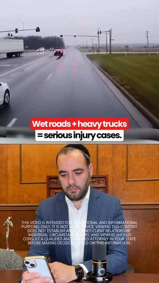 Wet roads. Heavy truck. A car that cuts in without enough clearance. That combination produces serious injury cases in New York every single day.

Trucks need significantly more distance to stop than passenger vehicles. In the rain, that distance increases even further. A car that moves in front of a truck without accounting for that reality shifts the legal fault entirely onto themselves, even if they get rear-ended.

Understanding how fault works in truck accident cases is not straightforward. Insurance companies know the details. You should too.

We handle truck accidents, car accidents, motorcycle accidents, slip-and-fall, premises liability, and personal injury cases across all 5 boroughs of New York City.

Free consultation: (516) 531-7833.