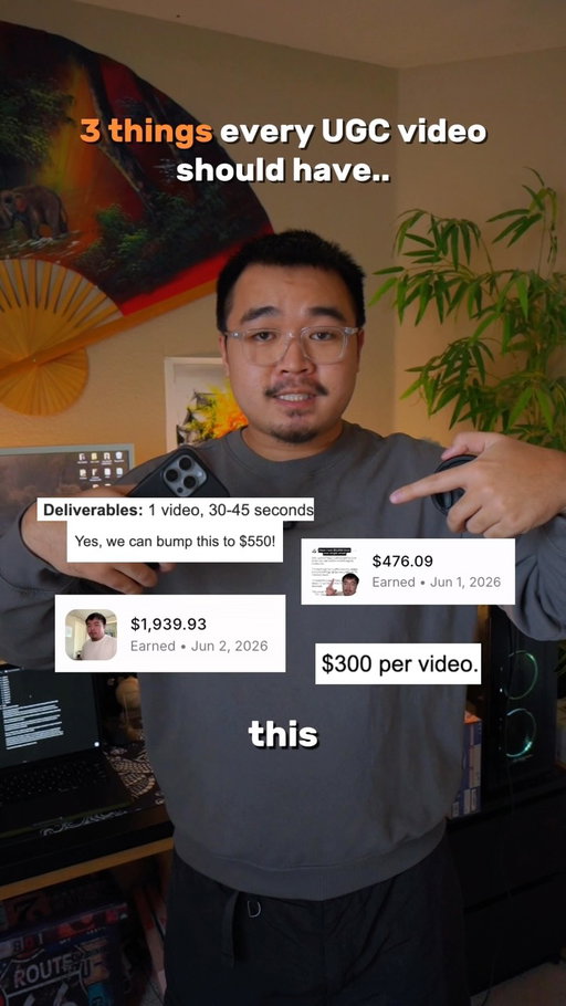 The 3 part hook structure I use for my UGC videos! 📱

If you want to make your clients satisfied with your work and have them wanting to continue working with you, try combining all 3 of these together to improve your hooks/watch time!

 ⬇️

1 - Visual Hook = Adding some type of movement in the first 3-5 seconds

2 - Verbal Hook = Saying something that targets a pain point, sparks curiosity, etc.

3 - Text Hook = Reinforce the verbal hook and think of it targeting someone scrolling on mute! Keep it two columns max.

SAVE this for the next time you’re scripting a UGC video 👌

#maleugccreator #ugccreator #ugccommunity #ugc