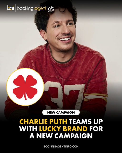 Charlie Puth (@charlieputh) has teamed up with lifestyle and denim brand Lucky Brand (@luckybrand) for a new campaign.

The ad spot opens with Puth breaking a fortune cookie before crafting a rhythm from everyday sounds, like a cookie crunch, a clap, a marker squeak, and a zipper, building into the slogan: “Make your own luck.”

The partnership expands Puth’s diverse commercial footprint, following his role as a Chief Music Officer for AI audio platform Moises.ai, his creative brand collaboration with BIC, and his major campaign for Bose.

The major rollout caps off a monumental 2026 stretch for the pop hitmaker. Following his performance of the U.S. national anthem at Super Bowl LX, Puth released his fourth studio album, Whatever’s Clever!, before embarking on his sprawling, 50-date global headlining tour across North America and Europe.

Create a free account at BookingAgentInfo.com to be the first to know about new music brand partnerships.

Follow @bookingagentinfo_ for more.