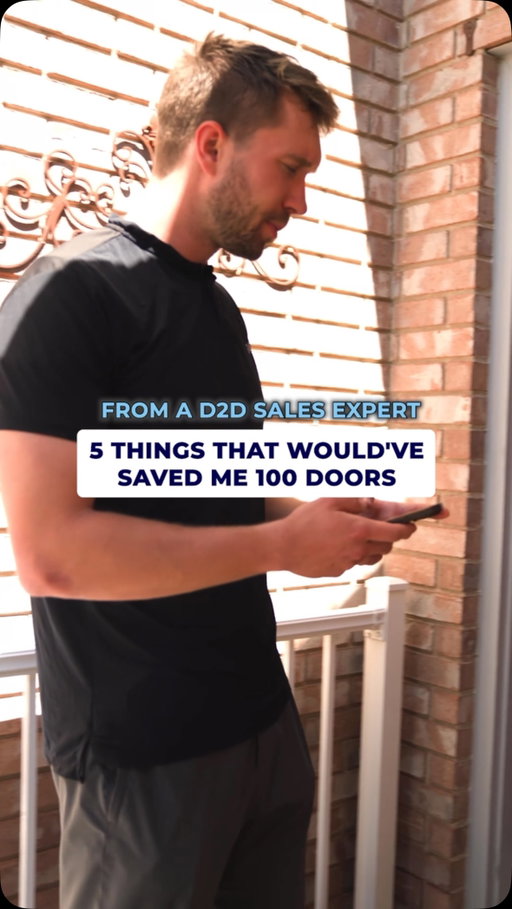 100 doors of trial and error that didn’t have to happen. Here’s what I figured out too late.

1. The no soliciting sign stops the rep who needs permission to knock. It doesn’t stop the rep who understands that a sign on a door is not the same as a conversation with a homeowner

2. Volume cures almost every problem in your first month. Bad pitch, bad timing, bad neighborhood: volume exposes what’s wrong and gives you enough reps to fix it

3. The homeowner who says “not interested” in the first five seconds hasn’t evaluated your service. They’ve evaluated that you’re a salesperson. Change the dynamic and the objection usually disappears

4. Features describe what you do. Benefits explain why it matters to them. Most new reps never make the switch and wonder why their value build doesn’t land

5. The close is not a line, it’s a question. The reps who close smoothly aren’t more persuasive. They’re just better at asking something the homeowner can answer without feeling pressured

Every one of these costs you doors until you figure it out. Now you have a head start.

Which one would have saved you the most early on?