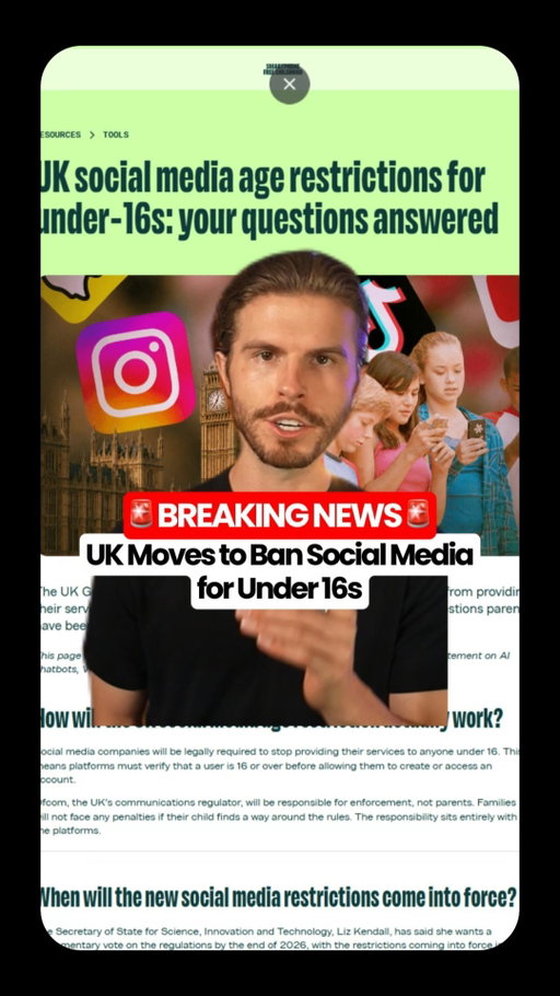 The UK is banning social media for users under 16. What are your thoughts on this? 👀