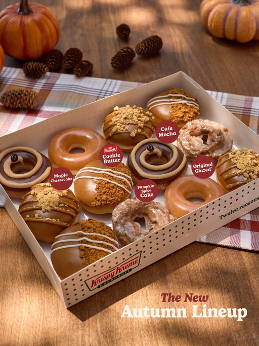 Falling for this NEW doughnut lineup! 🍂🍩 

Meet the Autumn Seasonal collection featuring flavors you'll be craving all season long 🤤 

🍁 Maple Cheesecake: cheesecake kreme filling, maple icing, graham crunch, and maple drizzle 
☕ Cafe Mocha: chocolate icing, coffee buttercreme, and mocha bean 
🍪 Biscoff Cookie Butter: Biscoff cookie butter kreme filling, cookie butter icing, Biscoff cookie pieces, and white icing drizzle 
🎃 Pumpkin Spice Cake: old-fashioned cake doughnut with pumpkin spice flavor 

Drop the emoji of the fall bite you want first! 👇

Available starting 8/11​