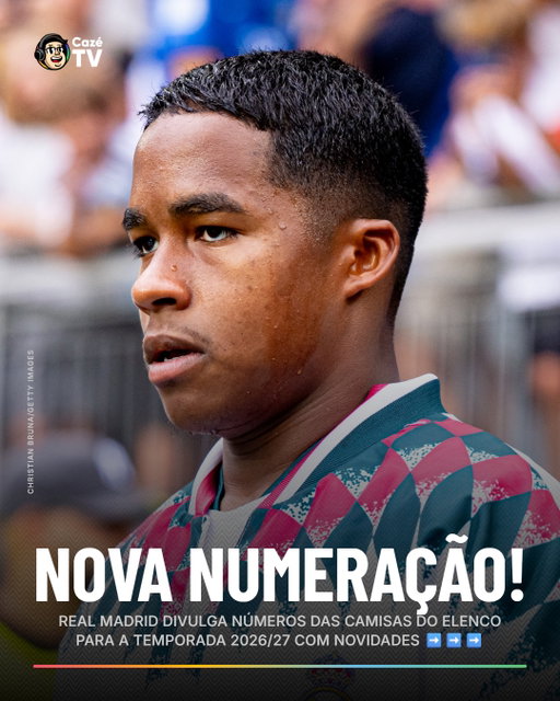 NÚMEROS DEFINIDOS 👀🇪🇸

O REAL MADRID DIVULGOU A NUMERAÇÃO OFICIAL DAS CAMISAS DOS JOGADORES PARA A TEMPORADA 2026/27 E VEIO COM NOVIDADES!!! ENDRICK SERÁ O CAMISA 9️⃣. VINI SEGUE COM A 7️⃣ E MBAPPÉ COM A 1️⃣0️⃣. SE LIGA NOS NÚMEROS DOS NOVOS REFORÇOS:

ENDRICK 9️⃣
CUCURELLA1️⃣7️⃣
BERNARDO SILVA 2️⃣0️⃣
DIOMANDE 2️⃣5️⃣
KONATÉ 1️⃣6️⃣
DUMFRIES 2️⃣4️⃣
CARLOS ESPÍ 1️⃣9️⃣

#CoberturaCazéTV #RealMadrid #Original #Cztv05
