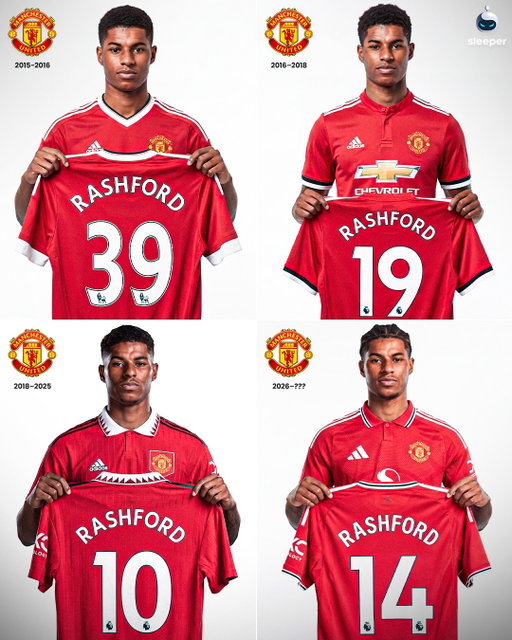 Manchester United have given Marcus Rashford the No.14… his fourth number at the club! 🔴🆕

The Academy graduate has returned from his loan at FC Barcelona and has taken 14, due to his old number 10 being taken by Matheus Cunha.

From 39 to 19, then the magic 10 and now 14… can MR14 be the best version that Old Trafford has witnessed yet? 👀