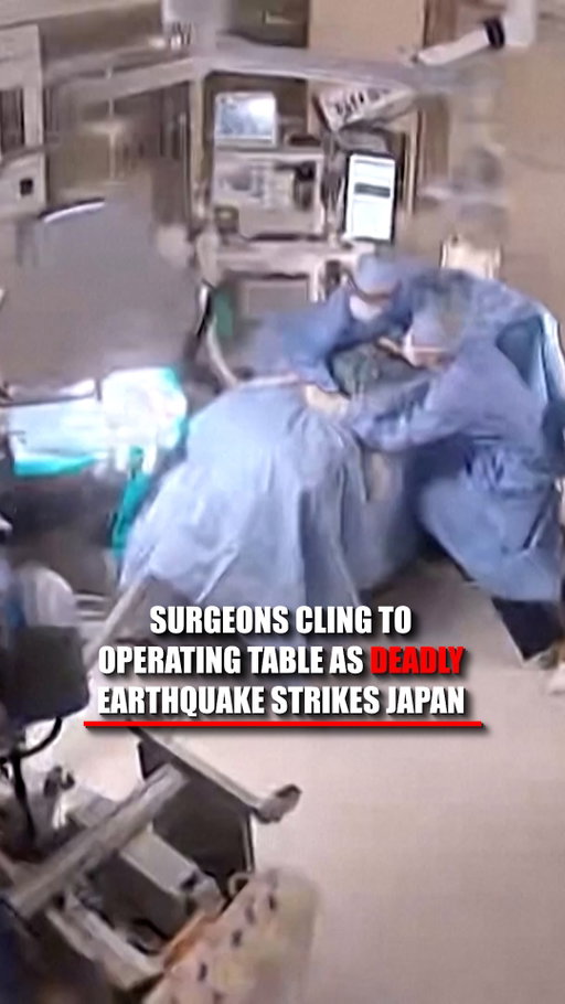 Surgeons cling to a patient on the operating table mid-surgery as a powerful 7.1 magnitude earthquake violently shakes a Japanese hospital.

Surveillance video shows equipment rattling and staff scrambling to keep items from falling while the surgical team works to protect the patient as the room moves around them.

The earthquake struck southwestern Japan, killing at least 39 people and forcing thousands into evacuation centers.