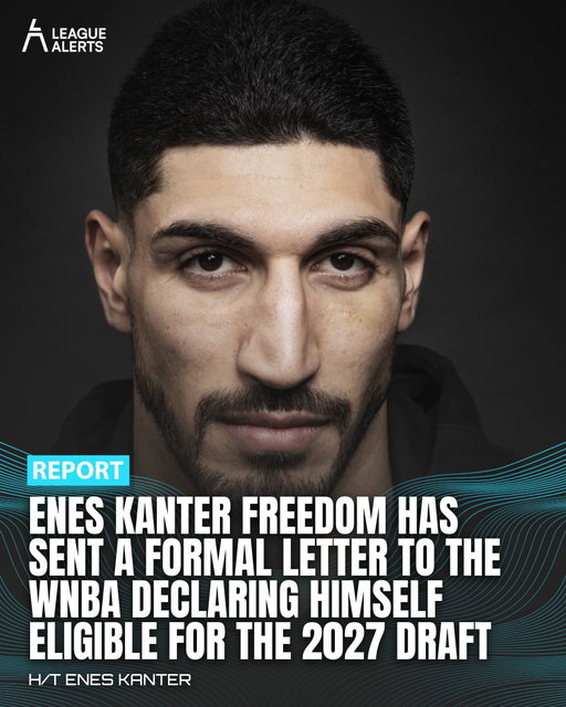 Enes Kanter Freedom sent a formal letter to the WNBA on Monday declaring himself eligible for the April 2027 draft. The league’s collective bargaining agreement states that only women are eligible to play, and the WNBA has not confirmed his eligibility or added him to a draft pool.