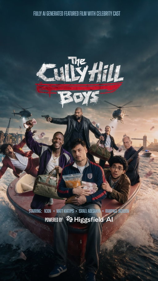 For the first time in history, we turned fighters and influencers into movie stars: The Cully Hill Boys, on Higgsfield, for $2,000,000.

Starring: 
@n3onsingh
@stylebender
@rampagejackson 
@mkiatipis

It’s 100% open-sourced on Higgsfield: all prompts and assets behind this movie are public now. You have access to $2,000,000 worth of AI filmmaking knowledge.

Watch now on YouTube.

Made with Seedance 2.5 on Higgsfield.