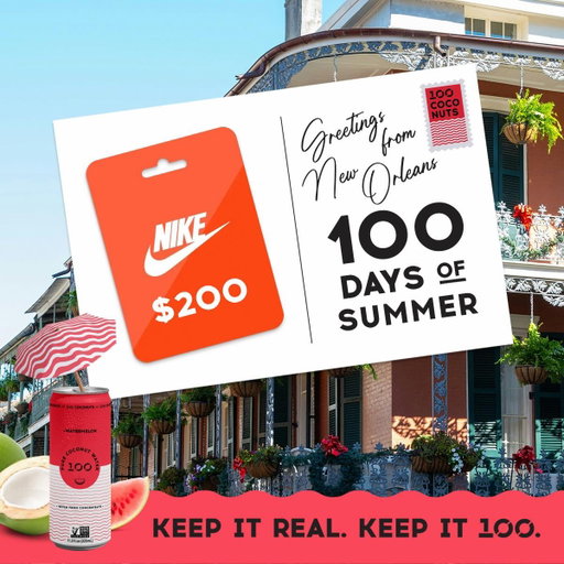 📮 Postcard #8 has arrived… Greetings from New Orleans! ⚜️🎺☀️
Good music. Good food. Good people.
NOLA Keeps it Real. Keeps it 100!
This week, one lucky winner is getting:
👟 $200 Nike Gift Card
🥥 + a case of 100 Coconuts
You know the drill:
1️⃣ Follow @100Coconuts
2️⃣ Tag your favorite retailer : where should 100 Coconuts hit the shelves next? 👀
3️⃣ What’s your favorite thing about New Orleans? The food, the music, the culture, or that one spot everyone needs to know about? Drop it below. 👇
Winner announced in our Stories! 📮
New postcard. New city. New giveaway. Every Monday during our 100 Days of Summer. ☀️

Giveaway Terms: Open to U.S. residents, 18+ only. No purchase necessary. Winner will be selected at random and announced via our Stories. Beware of fake accounts. 100 Coconuts will only contact winners from @100Coconuts and will never ask for payment or financial information. Prize is non-transferable and not redeemable for cash. By entering, participants agree to release and hold harmless 100 Coconuts, Instagram, Nike, and their respective affiliates from any liability related to this giveaway. This promotion is not sponsored, endorsed, administered by, or associated with Instagram or Nike.