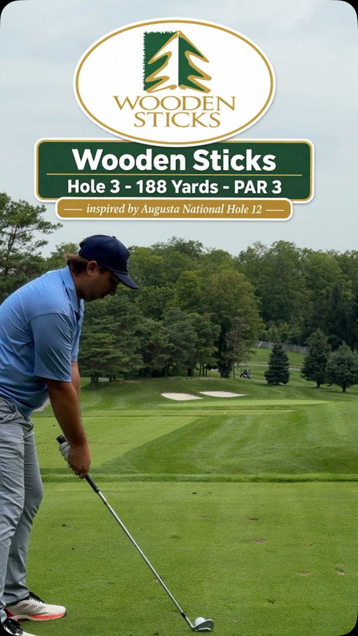 Let’s play the 3rd hole at @woodensticksgolf, inspired by the 12th at Augusta National. Wooden Sticks is a great club in Uxbridge, Ontario with nine of its 18 holes inspired by famous holes around the world. The club is also hosting a @pgascramble presented by @BMW Regional Final this Thursday. Highlight of this video has to be @dfinkgolf doing something special…