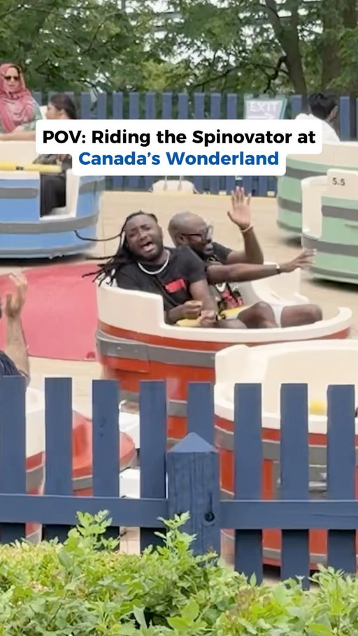 One more time 😵‍💫😂. Grown men btw. 

The Spinovator is one of the original Canada’s Wonderland rides when the park first opened. This one is definitely a favourite of ours 🎉

#toronto #canadaswonderland