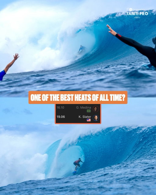 Legends go head-to-head 🤝

@kellyslater and @gabrielmedina delivered in one of the most anticipated heats of the @outerknown #TahitiPro.

Kelly’s massive 19.06 heat total sent the 11X World Champion to the Round of 16, but the action is far from over.

Next up: Kelly Slater vs. Jack Robinson 👀

@iseasunglasses @tahititourisme