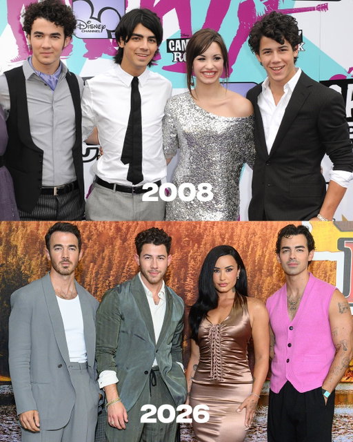 18 years later 🔥 Demi Lovato, the Jonas Brothers, Maria Canals-Barrera and the Camp Rock 3 cast at the world premiere.

(📸: Getty)