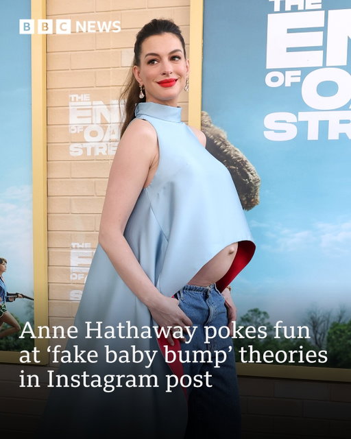 "Oh come on. That is not real." 
 
Anne Hathway has poked fun at those saying that her baby bump was fake, during the film premiere of End of Oak Street in Los Angeles.
 
Photos from the premiere were widely shared online after the event with comments like: "Why does it look fake?"
 
But others leapt to her defence, with one writing: "A lot of people in these comments have never seen a pregnant belly on someone who has abs."
 
Anne revealed that she was expecting her third child with husband Adam Shulman in June and has shown her bump on a number of occasions, including during the premieres for The Odyssey.
 
Following the speculation about her bump, the actress took to Instagram to say: "Fake hair, real bump".
 
Tap the link in @BBCNews's bio to read more about the comments made towards Anne.
 
(Getty)
 
#AnneHathaway #BBCNews