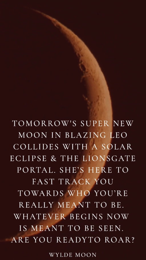 Tomorrow is a rare one. A super new moon and a solar eclipse under Lionsgate energy, all landing at once. A night like this rewrites something. We've mapped exactly what's shifting, and built a ritual to help you meet it head on, not miss it. Link in bio. 🌙
