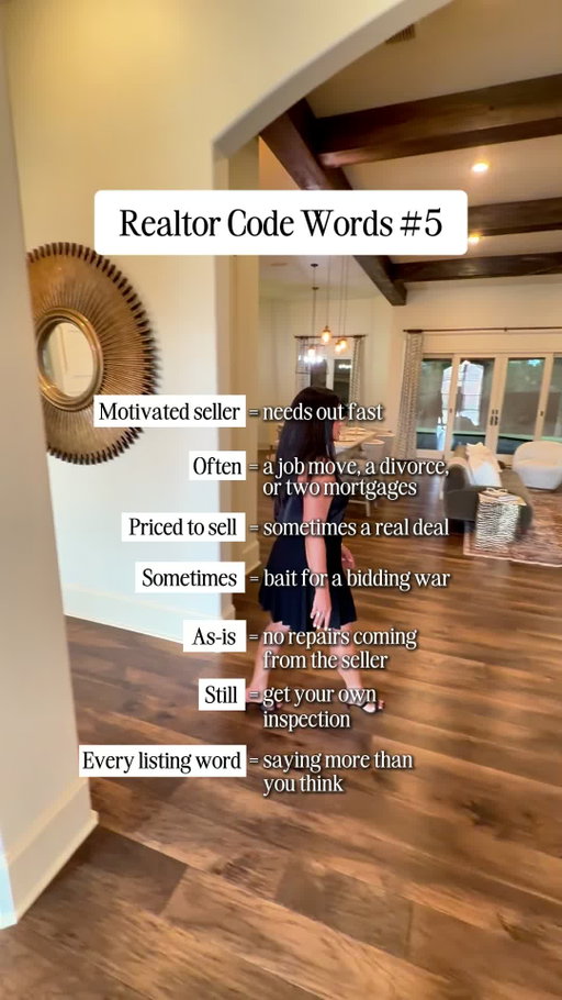 Listing words can reveal a lot ↓

If you are buying a home in Lubbock, pay attention to the words used in the listing. They can tell you more about the seller's situation and what to expect.

“Motivated seller” usually means the seller needs to move quickly. That could be because of a job move, a divorce, or carrying two mortgages.

“Priced to sell” could mean the seller has priced the home competitively. But sometimes it is simply a way to attract more buyers and create a bidding war.

“As-is” means the seller is not planning to make repairs. You should still get your own inspection so you know what you are buying.

The listing description is not just marketing. Read the wording carefully before you decide what a home is worth.

DM me and I will help you know what to look for when you are reading a Lubbock listing.

#LubbockRealEstate #LubbockHomes #FirstTimeHomebuyer