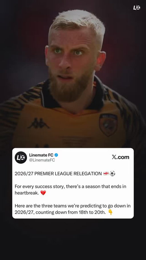 2026/27 PREMIER LEAGUE RELEGATION 🏴󠁧󠁢󠁥󠁮󠁧󠁿⚽️

For every success story, there’s a season that ends in heartbreak. 💔

Here are the three teams we’re predicting to go down in 2026/27, counting down from 18th to 20th.👇

#premierleague #crystalpalace #hullcity #coventrycity