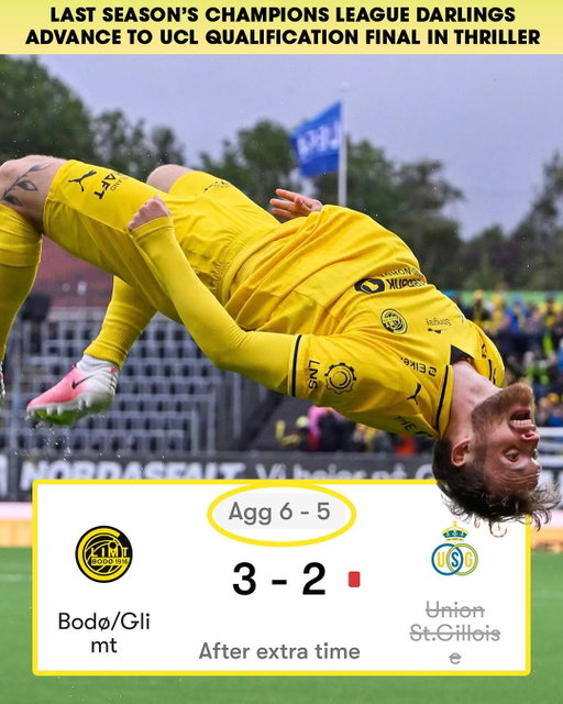 BODO/GLIMT ARE BACK 🇳🇴

The Norwegian club from the Arctic Circle were last season’s Champions League Cinderella story, advancing all the way to the round of 16 and beating Manchester City, Atletico Madrid, and Inter Milan in the process 🤩

Now they’re making headlines in Europe yet again, beating Union Saint-Gilloise 6-5 in an incredible Champions League playoff third-round tie. Now they’ll face off against either Olympiacos or NEC Nijmegen for a place in this season’s UCL league phase 💪