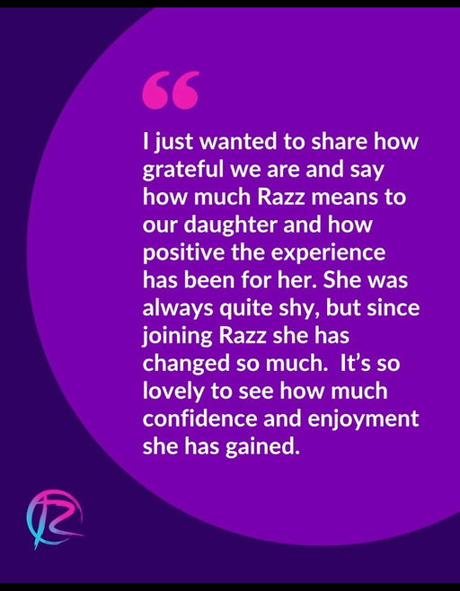 Why do we do it? This is why. ❤️

Behind every lesson, every little breakthrough, every challenge and every celebration is a child whose confidence is growing, and a family who gets to see the difference. 

The Razz motto is ‘Creating confident futures’ and that is exactly what we strive to do. Over the years, hundreds of young futures have been given a confidence boost here at Razzamataz Barnet and we can’t wait to keep that legacy going.

Hearing these words from our parents means more than we can say. Their trust, their support, and seeing the impact our work has on their children is why we do what we do. This is the heart of Razz. And this is why it matters. ✨
.
.
.
.
.
.
#razzamataz #razzfamily #performingarts #confidencethroughcreativity #creatingconfidentfutures