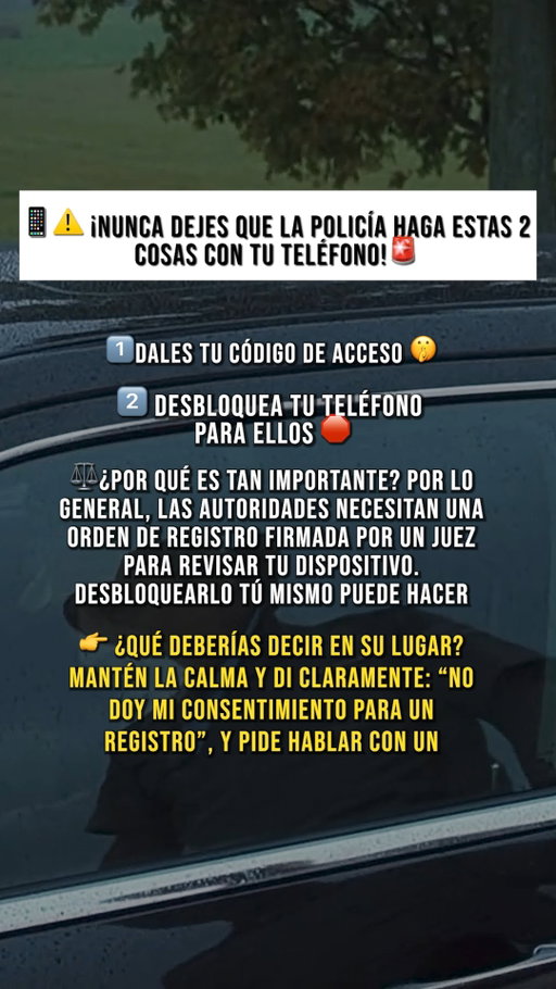 📱⚠️ ¡NUNCA PERMITAS QUE LA POLICÍA HAGA ESTAS 2 COSAS CON TU TELÉFONO! 🚨

1️⃣ NUNCA les des tu contraseña.🤫
2️⃣ NUNCA lo desbloquees para ellos. 🛑

Desbloquear tu teléfono voluntariamente le otorga a la policía el consentimiento legal para revisar toda tu vida privada. ⚖️

Sin tu permiso, las autoridades generalmente necesitan una orden judicial firmada por un juez para inspeccionar tu dispositivo. Desbloquearlo tú mismo destruye esa protección al instante.

👉 ¿Qué debes decir en su lugar?
Mantén la calma y di con claridad: “No doy mi consentimiento para un registro”, y pide un abogado si es necesario. 🗣️💼

En Brooks Law ayudamos a personas reales a superar accidentes, lesiones laborales y casos de inmigración. Nuestras primeras consultas son siempre 100% GRATUITAS. 💪

📲 Envíanos un mensaje de texto o llámanos al 617-245-8090 para reservar tu consulta gratuita hoy mismo.

#BrooksLaw #ConoceTusDerechos #PrivacidadDigital #LeyesUSA #AyudaLegal