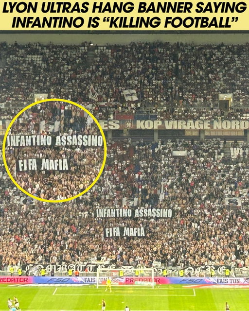Members of Lyon ultra group, the Bad Gones, hung an anti-Gianni Infantino banner during their Champions League qualifying match against Sparta Prague on Tuesday. 

Infantino, the president of FIFA, has come under intense scrutiny after it was revealed that the head of the global governing body of soccer was looking to sell 20% of the World Cup to private equity groups, before intense backlash caused the plans to be scrapped.