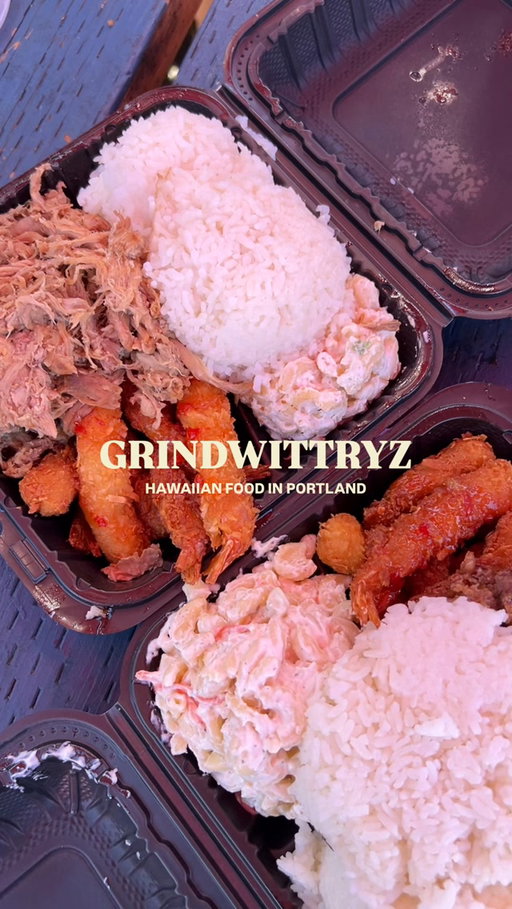 @grindwittryz has been on my list to try for a hot minute now, and it was sooo worth the wait ❤️‍🔥

GrindWitTryz is a well-loved local Portland spot serving up Hawaiian and Filipino comfort food 🌺🇵🇭 It’s been recommended to me so many times by some of my friends who grew up on the islands, so I’ve been super excited to finally give it a try! 🥹

We ordered:
♡ Ono Chicken Plate
♡ Kalua Pig + Coconut Shrimp Plate
♡ Meat Jun + Coconut Shrimp Plate
♡ Poke
♡ Teri Beef + Korean Fried Chicken Plate

Out of everything we tried, my favorites were definitely the ono chicken and teri beef!! 🫶 The ono chicken pieces were HUGE but still perfectly crispy on the outside, tender on the inside, and so flavorful. The teri beef was sooo delicious too — thinly sliced with the perfect little crisp on the edges 🤤

I also really loved the mac salad that came with each plate! I’m normally not a huge mac salad person, but this one was yummyyyy.

Their patio was the perfect place to enjoy all this delicious food on a sunny Portland day ☀️💕 I’ll definitely be back the next time I’m craving Hawaiian food!

📍GrindWitTryz | Portland, OR 
💸 Avg $25+ per person

🏷️ #portlandoregon #portlandfoodie #pdxfoodie #pdxeats #pdxfoodie portland food scene • portland foodie • pdx eats • pdx foodie • hawaiian food in portland