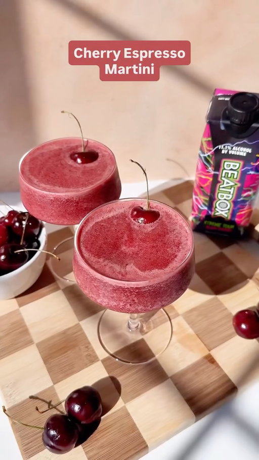 Cool down the summer with a refreshing twist on an espresso martini 🍒☕️🧊 

Made with e secur Extreme Sour Black Cherry and served frozen this cherry espresso martini is a perfect bun of rich, espresso, bright cherry flavor, refreshing icy finish 🍸🧊

Ingredients: 

- 1 cup Frozen Cherrys
- 2 oz Cherry Espresso#
- 3 oz Xtreme Black Sour Cherry
- 1/2 Cherry Juice

#beatboxbeverages #beatbox #cocktail #cherry