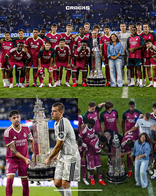 🏆 ¡PERO QUÉ TAMAÑO TIENE ESTE TROFEO!

😳 Los jugadores del Real Madrid posaron con el Teresa Herrera después de conquistar el título en Riazor.

😂 La enorme copa sorprendió a todos durante la celebración del equipo.