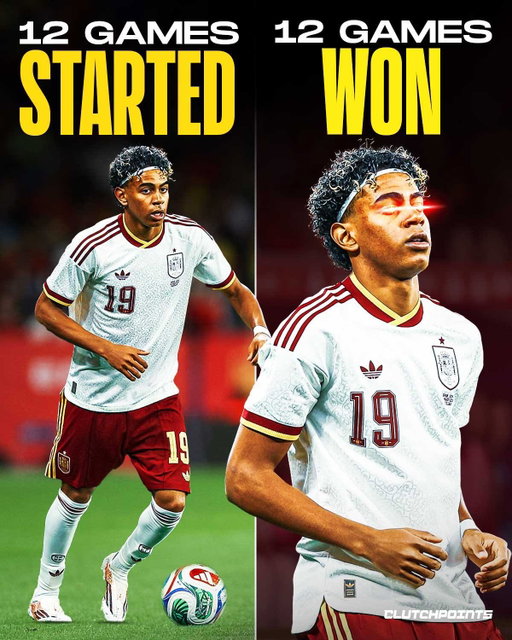 Lamine Yamal starts for Spain, Spain wins. It’s becoming a tradition.

He has started 12 games for Spain across the Euros and World Cup, and Spain have WON ALL 12.

At just 19 years old, Yamal is already becoming a difference maker on the biggest stage. 

This kid is special.