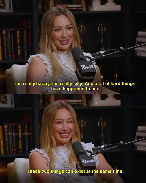Listen to my full episode with @hilaryduff today on all audio platforms 🎧 And now you can watch every new episode of On Purpose on Netflix & Spotify 🎙️