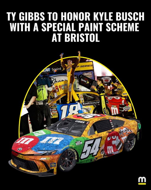 The iconic M&M’S colors return at Bristol to honor Kyle Busch, featuring images from his storied career. 🥺🩵