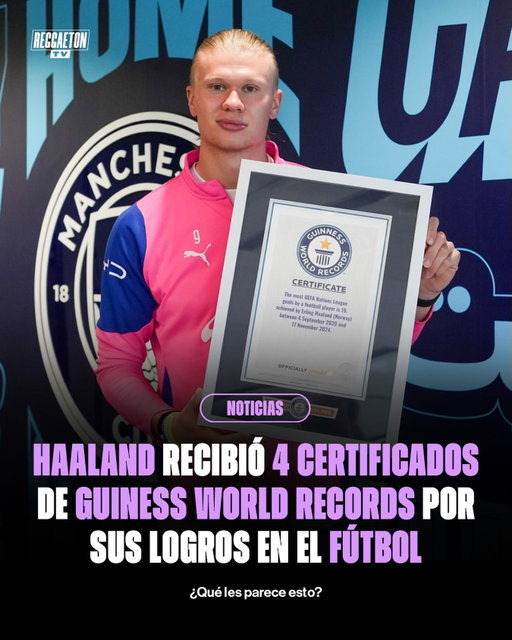 El delantero noruego continúa dejando su nombre en la historia del fútbol. Antes del inicio de una nueva temporada, Erling Haaland recibió certificados oficiales por algunas de las marcas más impresionantes que ha conseguido durante su carrera.

• 19 goles, máximo registro en la UEFA Nations League.
• 100 goles en 111 partidos, el jugador que más rápido alcanzó esa cifra en la Premier League.
• 36 goles, récord de anotaciones en una temporada de Premier League con 38 partidos.
• 5 goles en un solo partido de Champions League, una marca que comparte con Lionel Messi y Luiz Adriano.

Y con una nueva campaña a punto de comenzar, todo apunta a que Haaland todavía tiene más récords por romper. ⚽️