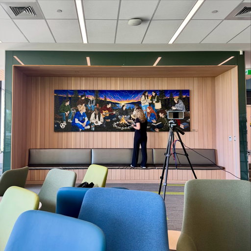 A little full-circle moment 🤍

I’m so excited to finally share the installation of my latest commission: “Where We Meet” - a mural created for the students of Nipissing University. 

Nipissing has been such a meaningful part of my life—as a student, an employee, an artist, and a member of the community—so getting the opportunity to create something that will live on campus feels incredibly special.

Read more about “Where We Meet” here! 

“Where We Meet” 
122 cm x 394 cm 
Acrylic on spruce wood panel 
August 2026 

Now in its permanent home - the Nipissing University Student Centre study lounge ! 
You can find it at 221 College Drive, North Bay ON 

A work of 5 cohesive panels, all coming together to create one large piece! 

Commissioned in May, this work took a little over 300 hours to complete, with endless reference images and paint mixing 

I was able to do some touch ups post-install, and I hope you love it as much as I do 🫶🏻

This piece was created with community, connection, and the shared experiences that bring us together at its heart. North Bay isn’t originally home to all, but Nipissing is a place we all come home to, and this is what drove me to paint this setting specifically! 

Im so grateful to @nusutalks for trusting me with this piece and giving me the opportunity to leave a little piece of my creativity behind. 🎨🫶🏻

A smile that says “I’m so done painting rocks!” (1347 btw) 

and as always, a huge thank you to the team that made this happen, those of you who helped me get this up and feeling real! Thank you for all you do