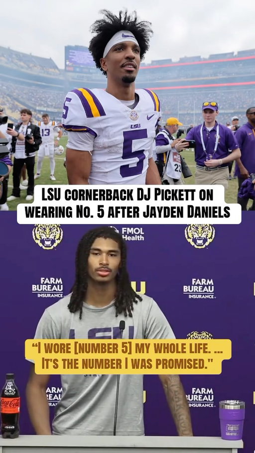 DJ Pickett spoke on him wearing No. 5 at LSU following Jayden Daniels.

Thoughts? 👀

(via @lsusports) 

#jaydendaniels #lsu #lsufootball #cfb #nfl