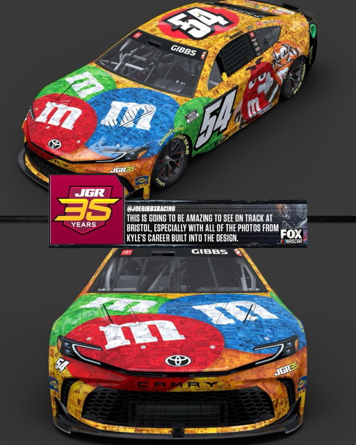 Ty Gibbs and Joe Gibbs Racing will honor Kyle Busch with a special M&M’s paint scheme at Bristol.