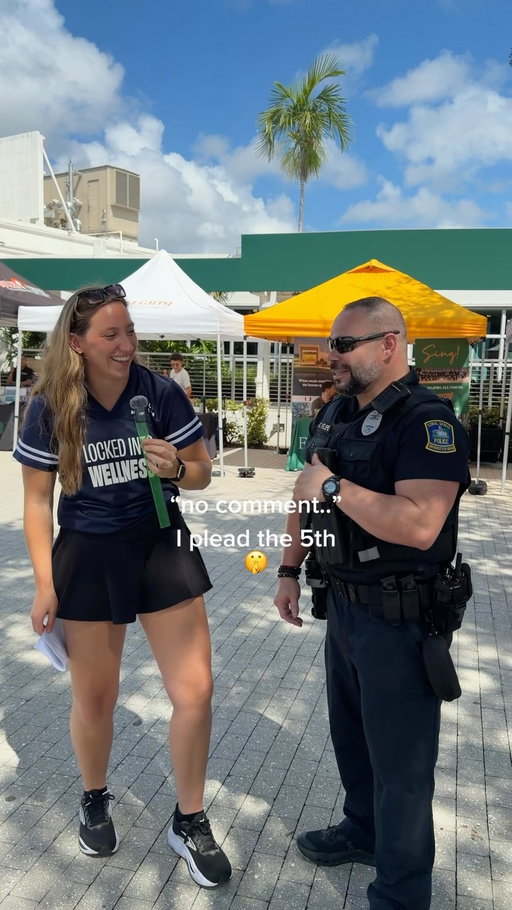 Asking a cop wellness questions until he actually had to plead the 5th 😭🚔
 
He may have gone 1/4… but at least he ended on a high note! 🤣
#lockedintowellnesstour #universityofmiami #wellness #vitamins #cop