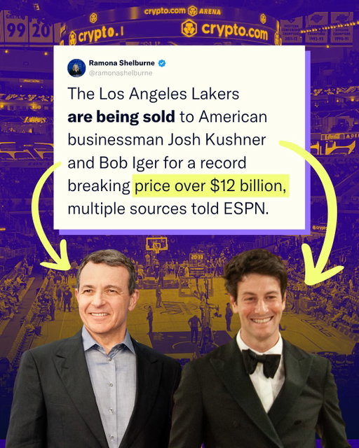 Mark Walter (who is under investigation by Trump’s DOJ and SEC) just sold the Lakers to Bob Iger and Joshua Kushner (brother of Trump’s son-in-law) for $12.5 BILLION