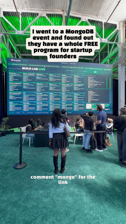 I went to MongoDB Build Fest and found out they have a whole program for startup founders!

MongoDB for Startups offers eligible founders things like MongoDB Atlas credits, technical support, and access to startup resources and events.

If you’re building a startup too, comment “mongo” and I’ll send you the link!

#MongoDB  #StartupFounder #StartupResources #TechFounder #FounderLife