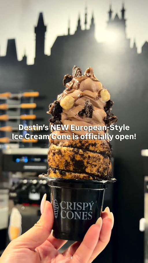 🚨 NEW DESSERT SPOT ALERT! @crispycones officially opens in Destin this Friday, August 14 and we got a sneak peek and YES, the hype is real. 🍦🤤

If you’ve never had a Crispy Cone, this isn’t your average ice cream cone. Inspired by a popular European treat, the dough is hand-rolled fresh, grilled rotisserie-style, coated in cinnamon sugar, then filled with gourmet soft serve and all the toppings. The idea was inspired by founder Jeremy Carlson’s time in Prague. (Crispy Cones)

The S’mores Deluxe and coconut ice cream was my favorite 🥥but I’m already determined to work my way through the rest of the menu 😎

Plan for it to be PACKED when those doors open Friday… but this one is worth the wait.

Who’s going?! 👀

#CrispyCones #destineats #destinfl