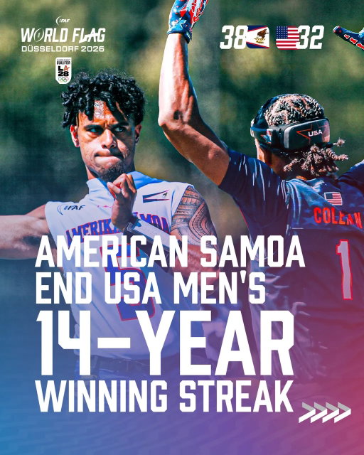 American Samoa just ended the USA’s 14-year run without a loss. 😱 

The last time USA men lost a competitive match was 2012, a silver medal finish behind Austria at the World Championships. Not anymore… 

#FlagFootball #IFAF #RoadToLA28 #OlympicQualifiers