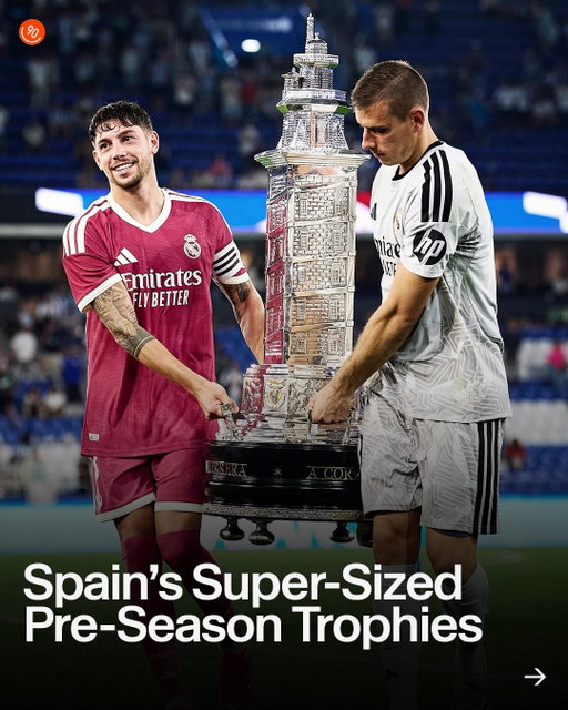 Real Madrid lifting the Teresa Herrera Trophy reminded us just how epic Spain’s preseason trophies are.

There’s the Teresa Herrera, a replica of the Tower of Hercules landmark in A Coruña. Then there’s the Trofeo Colombino, a silver recreation of a Caravel, a sailing boat popular in Spain during the 15th and 16th centuries. And then there’s the Ramón de Carranza - just a super-sized version of a trophy. Despite these tournaments being held annually for decades, there’s never been a back injury reported after lifting one of the mega trophies. Remarkable really.