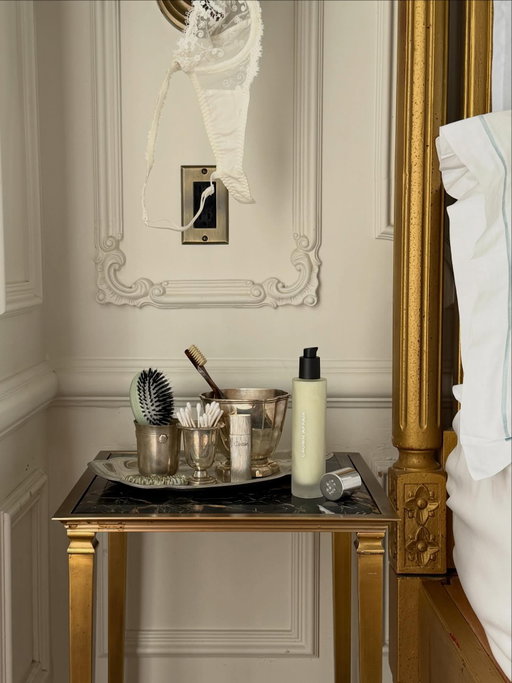 The perfect nightstand rituals include: 

A great pair of slippers 
A dream journal (@memoireworld) 
A chic toothbrush 
My favorite bedtime tea (@bellocq Valentine) 
A mini hairbrush
And @crownaffair Overnight Repair Serum, the last thing I always reach for before bed