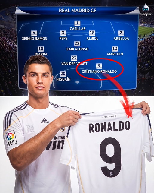 Throwback to when Cristiano Ronaldo was introduced to Real Madrid as CR9. 😳9️⃣

Before making CR7 iconic at the Bernabeu, the Portuguese legend wore the no.9 and even made his first Champions League appearance for the club in the shirt!

Pre that line-up btw… what a team, some iconic names. 👀
