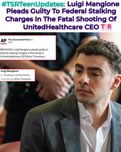 TSR STAFF: Jade Ashley @Jade_Ashley94 ____________________________________ #TSRTeenUpdates: On Friday, #LuigiMangione formally pled guilty to federal stalking charges in the 2024 murder of UnitedHealthcare CEO #BrianThompson, admitting that he trailed him and gunned him down. According to @apnews, Mangione told the court, “On the morning of Dec. 4, 2024, I shot Mr. Thompson in Manhattan, and he died.” 
____________________________________ 
Mangione was charged by federal and state prosecutors, and this guilty plea now resolves one of the two cases. His legal team could reportedly seek to have the state case thrown out on double jeopardy grounds. His sentencing is set for December 18th. Both the federal and state charges could lead to a life prison sentence. 
____________________________________ 
Mangione said to the court that he targeted Thompson “after years of enduring severe pain from a broken back and navigating the obstacles of the health insurance system.” According to officials, Mangione was not a UnitedHealthcare customer. ____________________________________ 
The trial on state murder charges against Mangione is scheduled to start in September. However, at the moment, it’s unclear whether the trial will proceed after he pleaded guilty in the federal case. Back in February, Mangione told the judge, “It’s the same trial twice. One plus one is two. Double jeopardy by any commonsense definition.” 
____________________________________ 
As previously reported, in December 2024, Brian Thompson was shot from behind outside a New York City hotel while making his way to his company’s annual investor conference. (📸: @apnews) ✍🏾: TSRStaffJW #TSRStaffTC