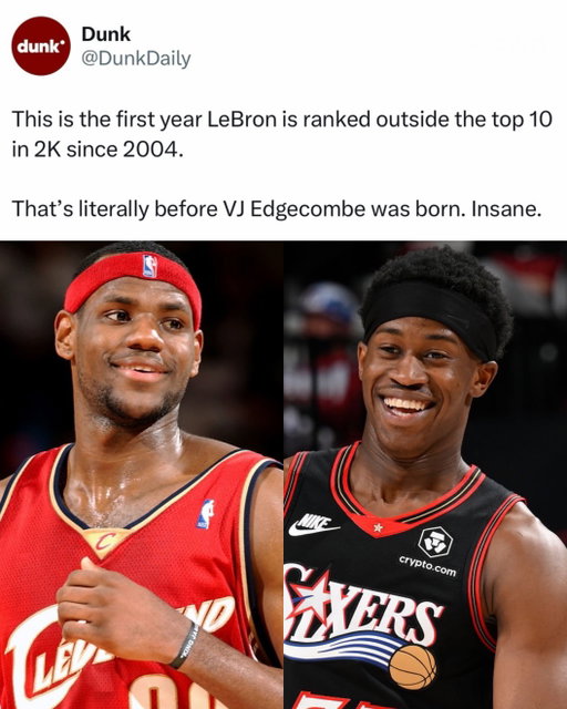 LeBron James has been a top 10 rated player in 2K longer than VJ Edgecombe has been ALIVE 😭👑