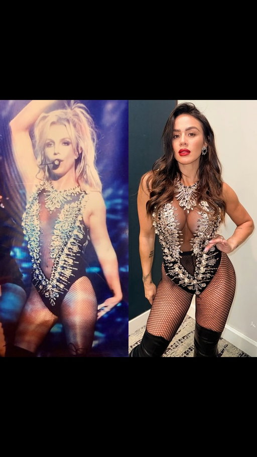 Last weekend I walked in The Icon Collection at the WBFF Worlds Show in Miami — wearing an original piece worn by @britneyspears herself, designed by Jacob Meir @forthestarsfashionhouse. I grew up listening to Britney, so this was such a full-circle, honored moment. 🤍