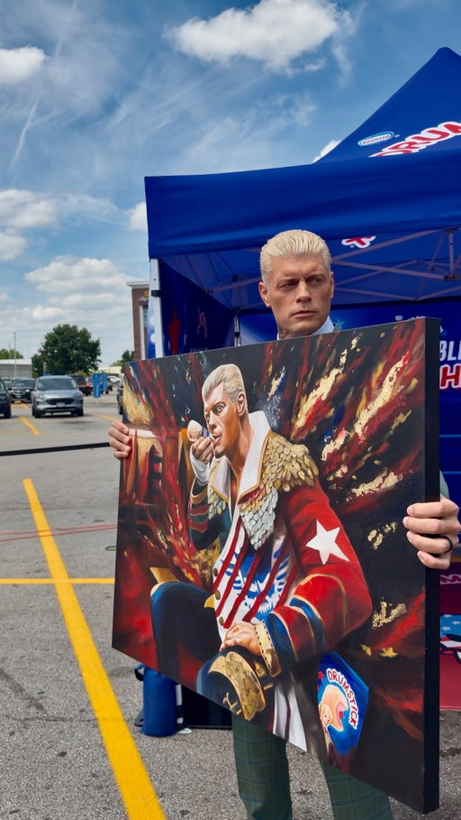 Finally got to show Cody Rhodes my painting of him 👀 Safe to say the reaction was worth the wait 😂

Huge thank you to @drumstick for making this happen! 🍦🎨 #DrumstickPartner